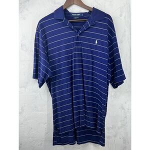 Polo Golf Navy Blue White Striped Polo Shirt Short Sleeve TPC Embroidered Mens L